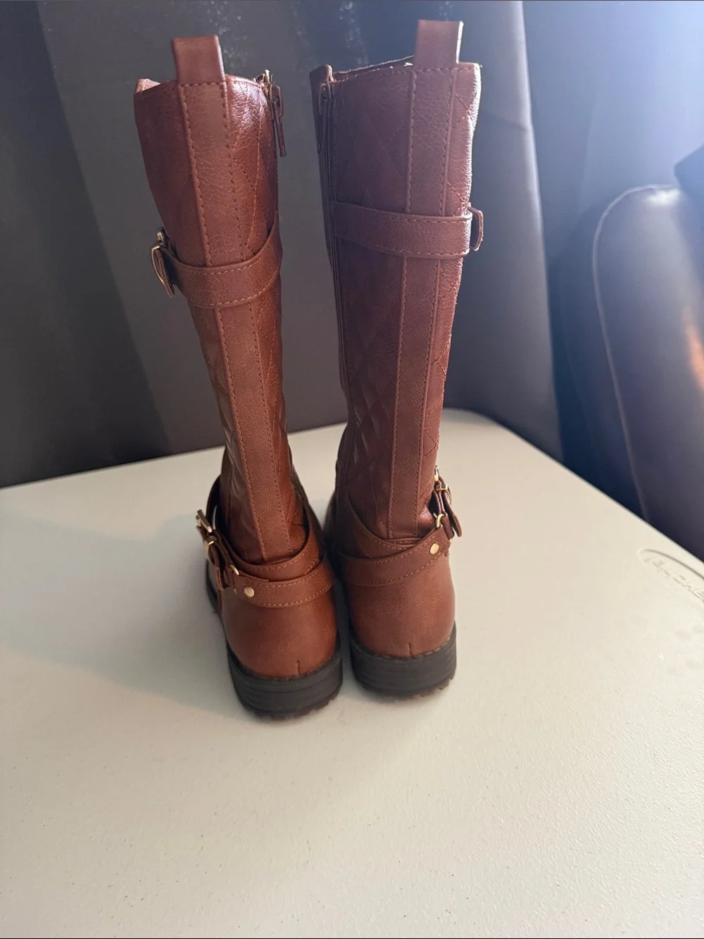 Kids Tall Quilted Riding Boots - Brown